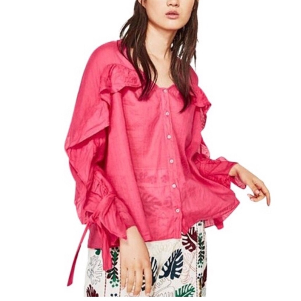 Zara Basic Collection Hot Pink Ruffles Blouse - image 1